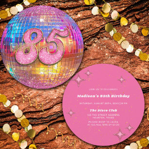 Convite Festa de 85 Anos Bola de Discoteca Dourada Brilho 