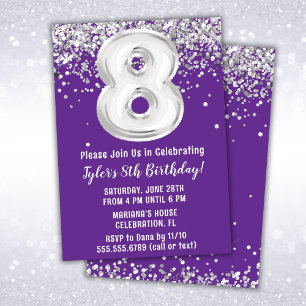 Convite Festa de 8 anos Purple Silver