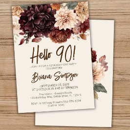 Convite Festa de 90 Anos Brown Beige Marfim Floral