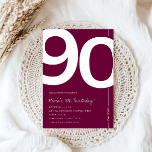Convite Festa de 90 Anos Burgundy Elegante