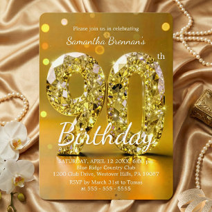 Convite Festa de 90 anos com Brilho de Diamante Amarelo El