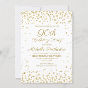 Convite Festa de 90 anos com Brilho Dourado Branco