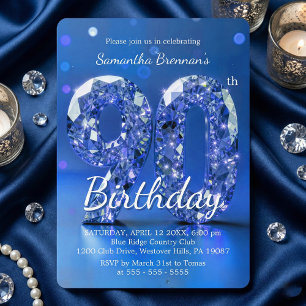 Convite Festa de 90 Anos com Elegância em Diamante Azul