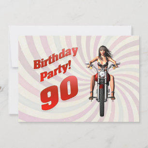 Convite festa de 90 anos com uma garota numa moto