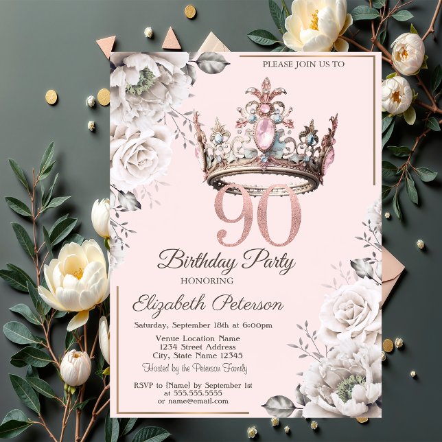 Convite Festa de 90 Anos da Princesa Coroa Floral (Criador carregado)