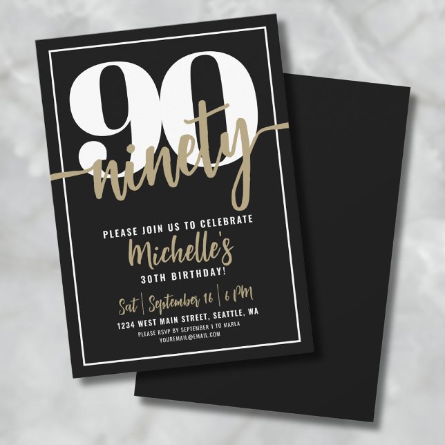 Convite Festa de 90 Anos de Noventa Modernos (Ninety Modern 90th Birthday Party Invitation )