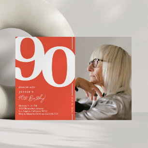 Convite Festa de 90 Anos de Orange Red Photo