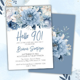Convite Festa de 90 Anos Dusty Blue Floral