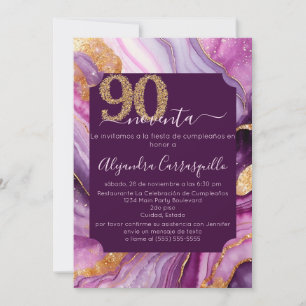 Convite Festa de 90 Anos em Ágata Roxa Elegante Espanhola