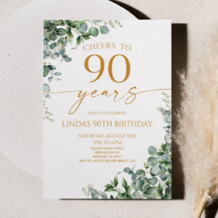 Convite Festa de 90 Anos Green Eucalyptus Gold