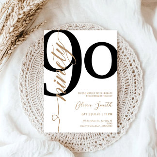 Convite Festa de 90 Anos Moderna Branca e Dourada