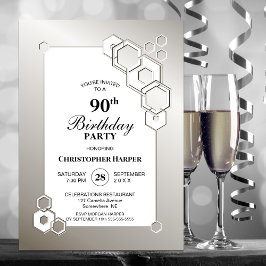 Convite Festa de 90 Anos Moderna em Prata Geométrica