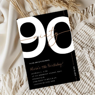 Convite Festa de 90 Anos Moderno Minimalista Preto e Doura
