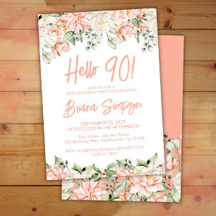 Convite Festa de 90 Anos Peach Blush Ivory Floral