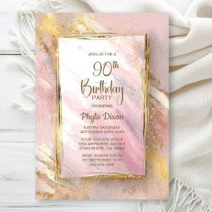 Convite Festa de 90 Anos Pink Gold