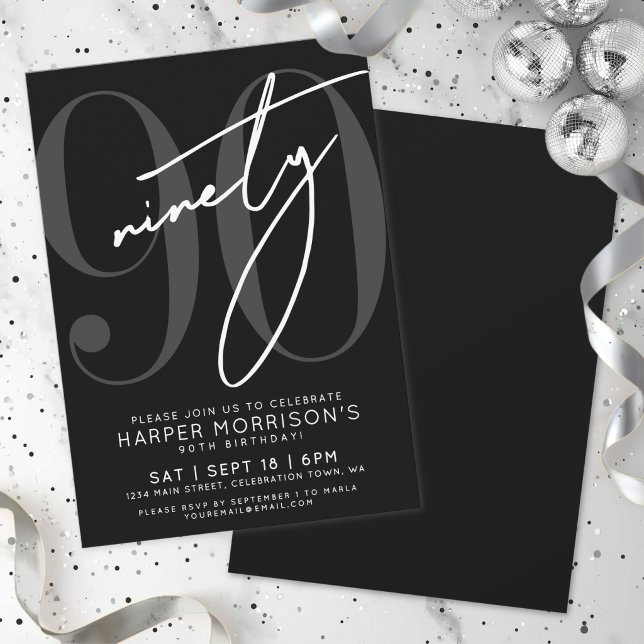 Convite Festa de 90 Anos Preta (Black 90th Birthday Party Invitation )