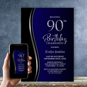 Convite Festa de 90 Anos Preto e Azul