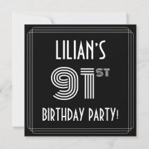 Festa de 91º Aniversário: Estilo Art Déco com Nome