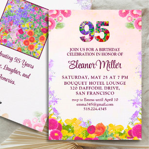 Convite Festa de 95 Anos - Floral Blush Bloom 95