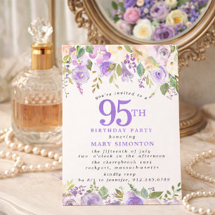 Convite Festa de 95 Anos Petite Rosa Roxa Floral