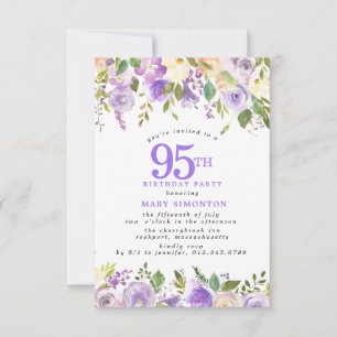 Convite Festa de 95 Anos Petite Rosa Roxa Floral