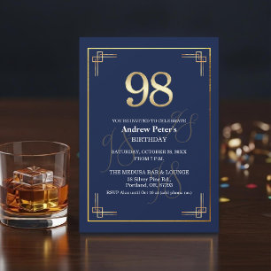 Convite Festa de 98 Anos Elegant Blue Gold