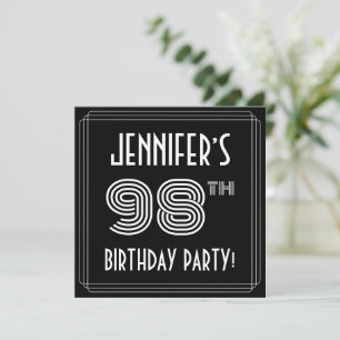 Convite Festa de 98 Anos: Estilo Art Déco c/ Nome Personal