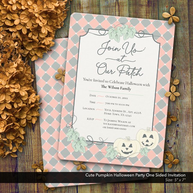 Convite Festa de Abóbora Bonita Um Lado do Halloween (Cute Country Pumpkin Halloween Party Invitation–One Sided Design)