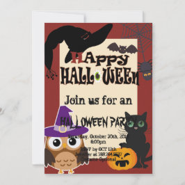 Convite Festa de abóbora de gato-coruja