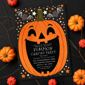 Convite Festa de Abóbora de Halloween com Decoração Antiga