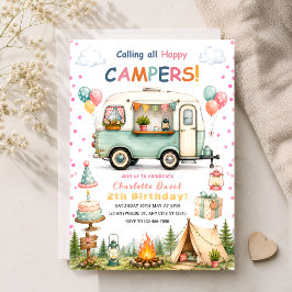Convite Festa de Acampamento para Meninas de 2 anos