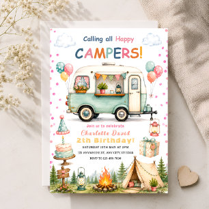 Convite Festa de Acampamento para Meninas de 2 anos