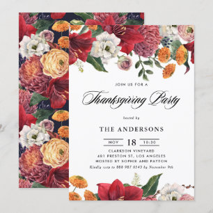 Convite Festa de Ação de Graças Floral de Amarílis Vermelh