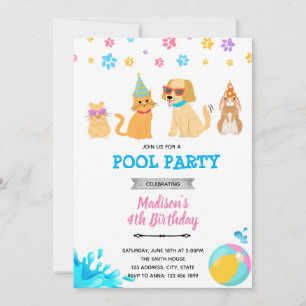 Convite festa de adoção de animais na piscina
