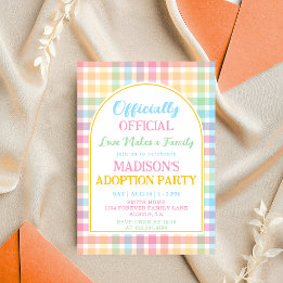 Convite Festa de Adoção Oficial Pastel Plaid Oficialmente