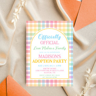 Convite Festa de Adoção Oficial Pastel Plaid Oficialmente