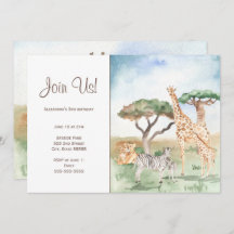 Festa de Animais Africanos Mamãe e Bebê em Aquarel