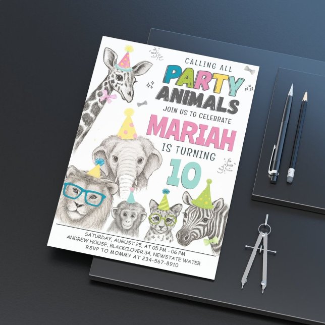 Convite Festa de Animais | Aves Selvagens (Zazzle Animals Party  _ Wild Animal Birthday  Invitation (Front (Vertical)))