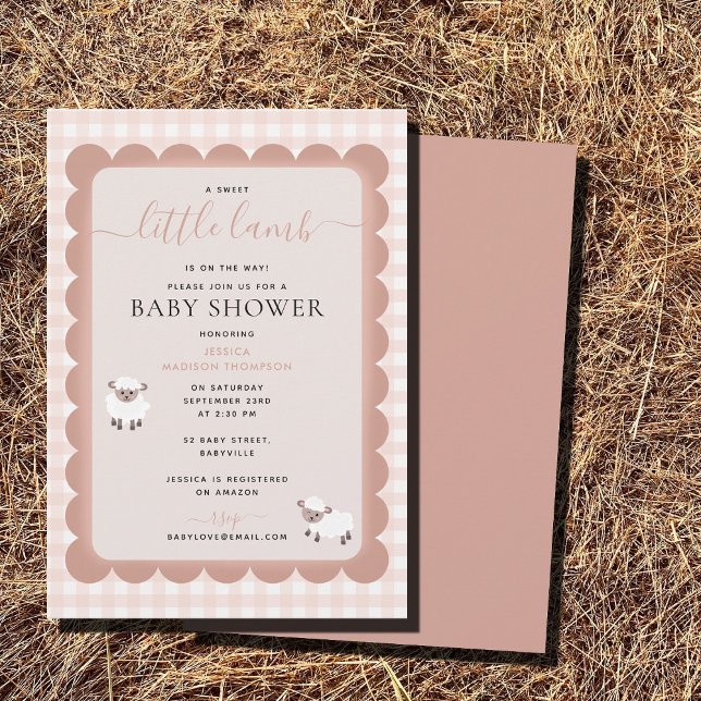 Convite Festa de Animais da Fazenda de Cordeiros Chamada B (Lamb Farm Party Animals Pink Girl Baby Shower Invitation)