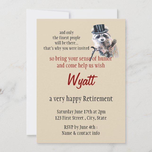 Convite Festa de animais da Raccoon com roupa de Bobo (Verso)