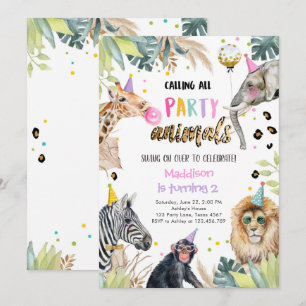 Convite Festa de Animais Safari Aniversário Zoo Selvagem