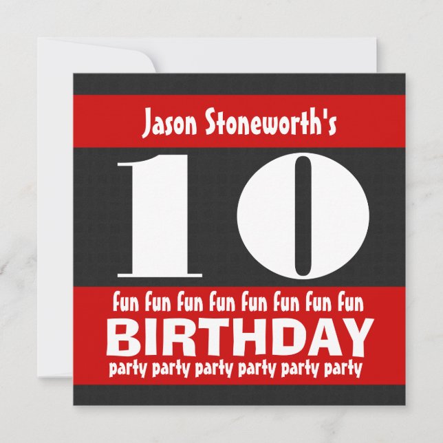 Convite Festa de aniversário 10ª Vermelha Preta W01A (Frente)