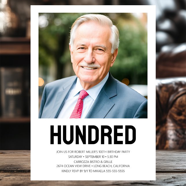 Convite Festa de aniversário 100ª Foto Moderna HUNDRED (Criador carregado)