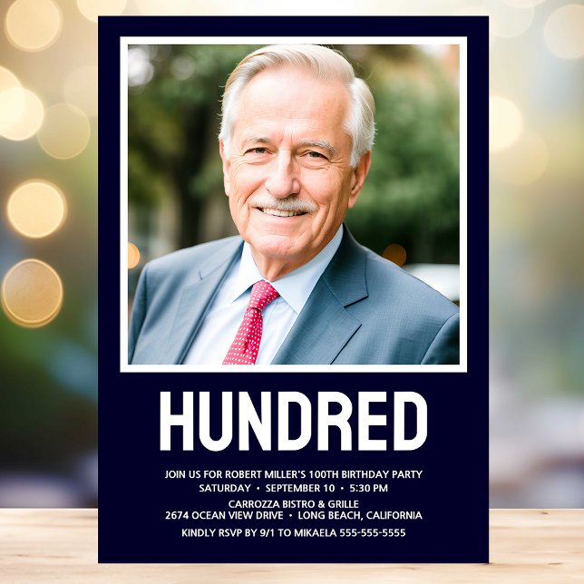 Convite Festa de aniversário 100ª Foto Moderna HUNDRED (Criador carregado)