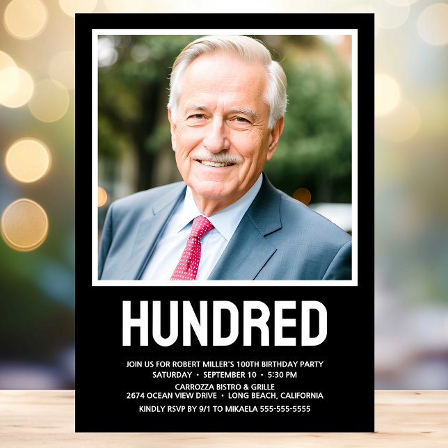 Convite Festa de aniversário 100ª Foto Moderna HUNDRED (Criador carregado)