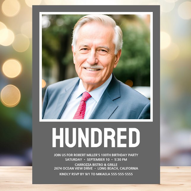 Convite Festa de aniversário 100ª Foto Moderna HUNDRED (Criador carregado)