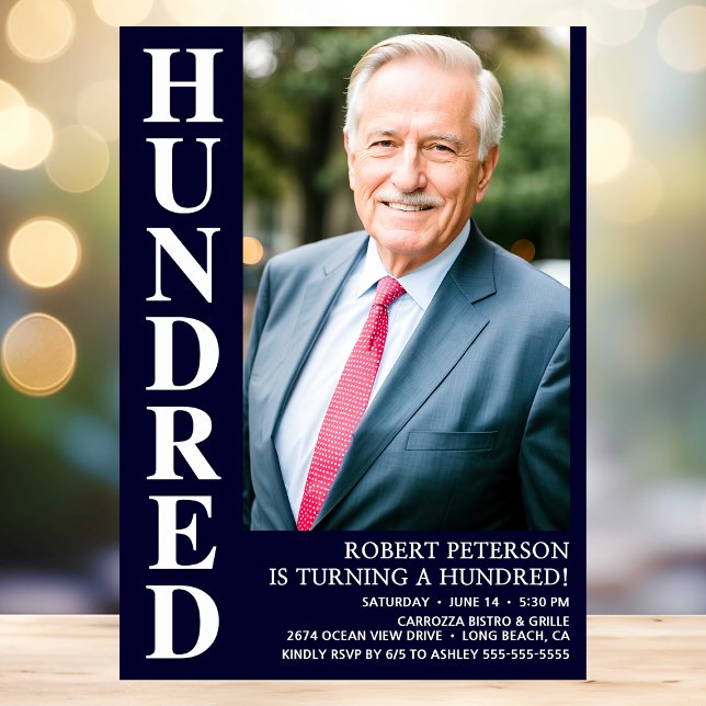 Convite Festa de aniversário 100ª Foto Moderna HUNDRED (Criador carregado)