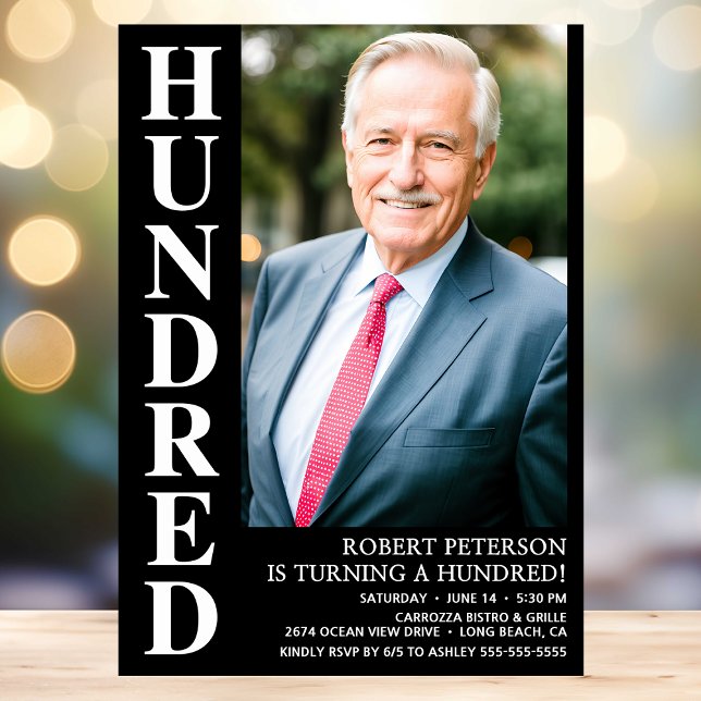 Convite Festa de aniversário 100ª Foto Moderna HUNDRED (Criador carregado)