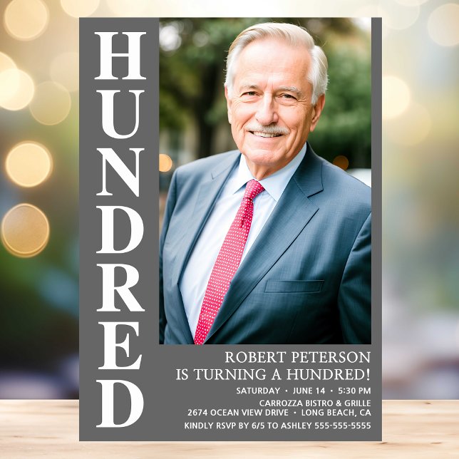 Convite Festa de aniversário 100ª Foto Moderna HUNDRED (Criador carregado)