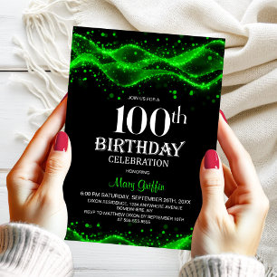 Convite Festa de aniversário 100ª preto e verde moderno